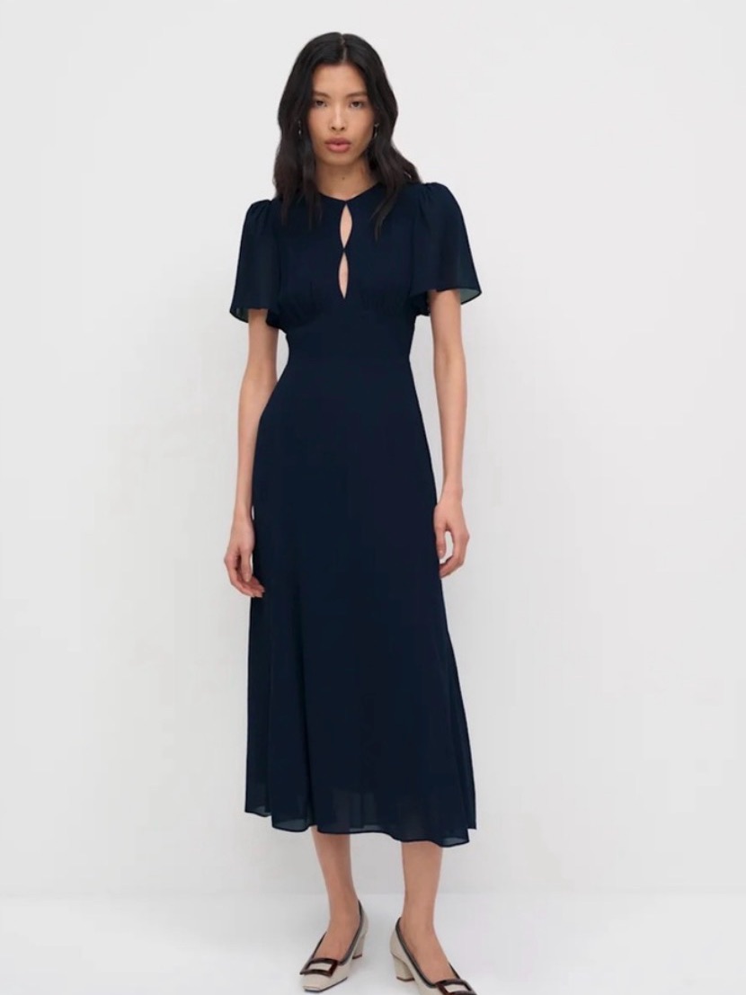 Reformation Navy Double Keyhole Midi Dress